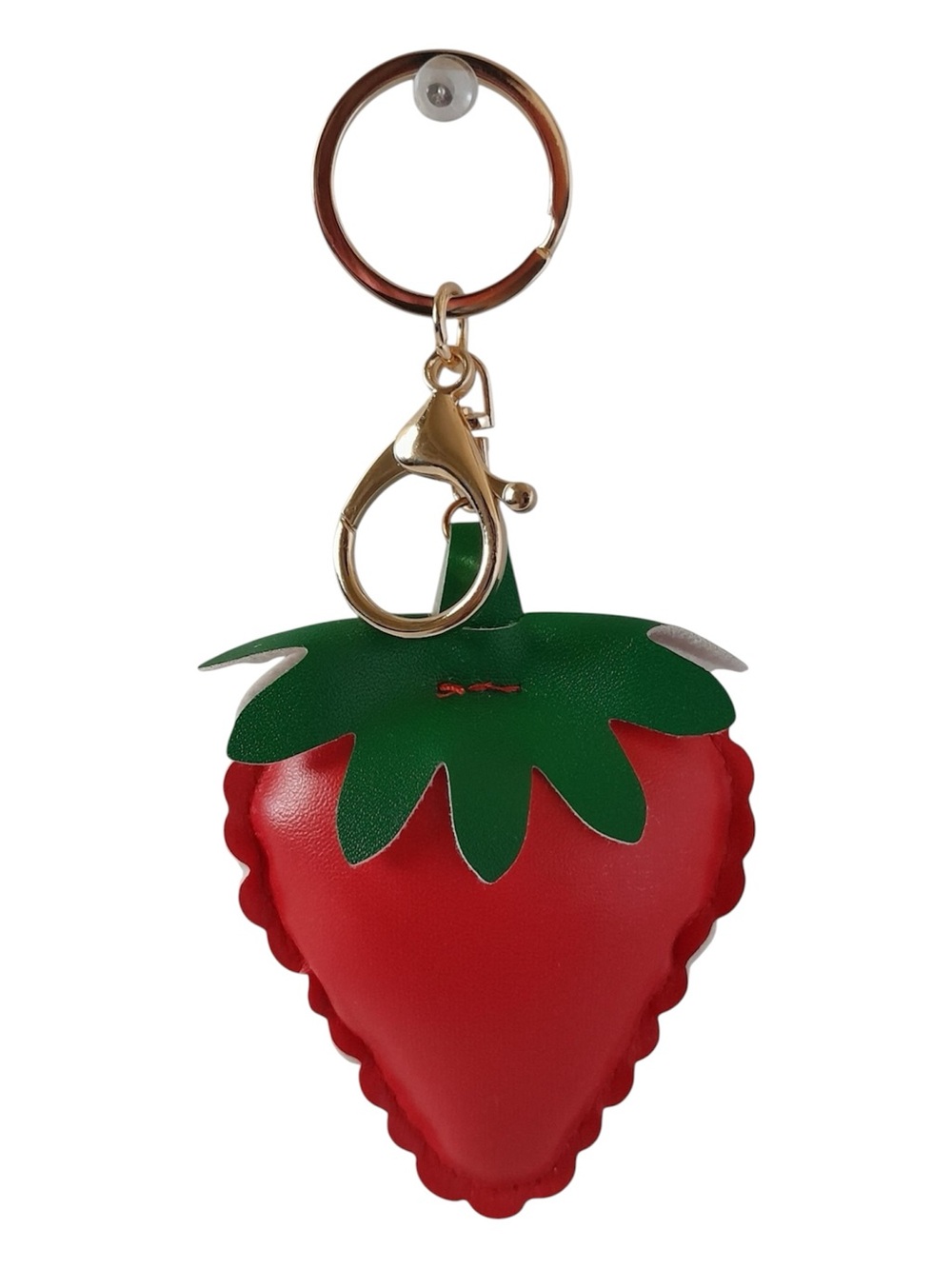 Strawberry Bag Charm Red Polka Dot Faux Leather Purse Keychain - Picture 2 of 4